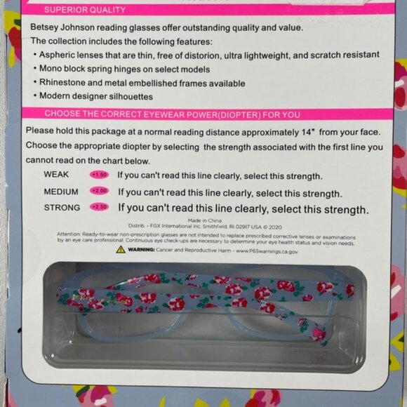 Betsey Johnson +1.50 Reading Glasses Blue Floral - Picture 3 of 4